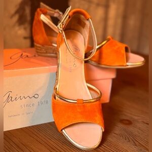 Women's Suede & Gold Leather Espadrille Sandals 6.5